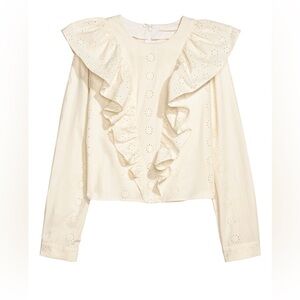 H&M flounced cotton embroidered eyelet blouse | size 12